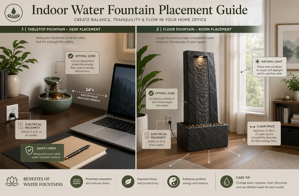 Indoor Fountains in the Home Office: Properly Placing Your Relaxing Water Feature 2 Where Should I Put My Fountain to Get the Most Relaxation Benefit