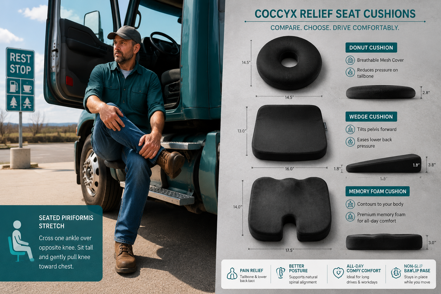 Tailbone Pain Relief Strategies for Long-Distance Truck Drivers 3 Stretches and Exercises for Truckers with Tailbone Discomfort